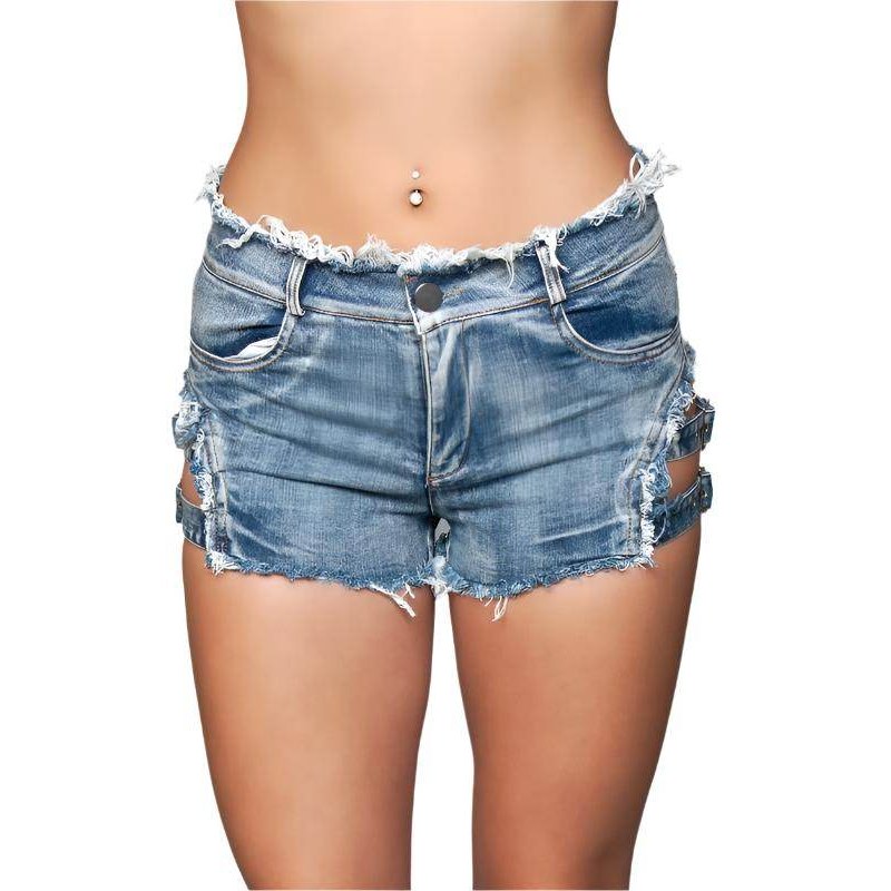 Buckled Down Denim Shorts in Black, White or Blue - VacationGrabs