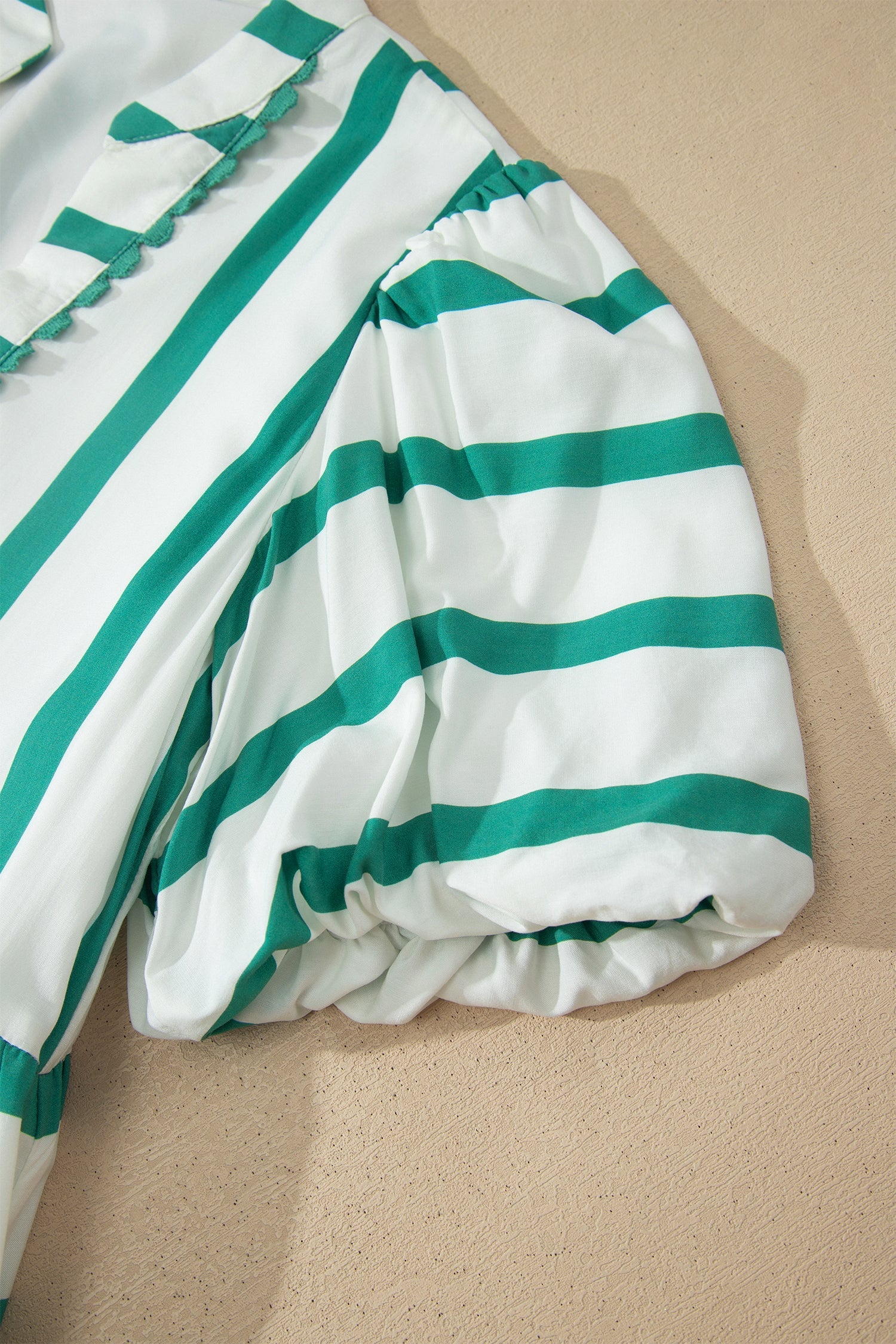 Stripe Ricrac Trim Notched Neck Midi Dress