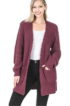 Women's Sweaters - CardigansPuff Sleeve Popcorn Cardigan With Pockets - VacationGrabs