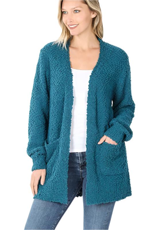 Women's Sweaters - CardigansPuff Sleeve Popcorn Cardigan With Pockets - VacationGrabs