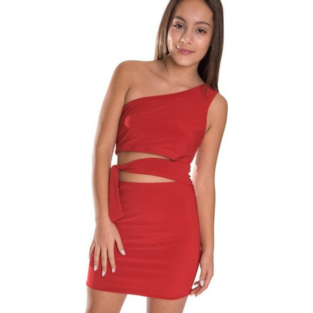 Juniors One Shoulder Tie Side Dress - VacationGrabs