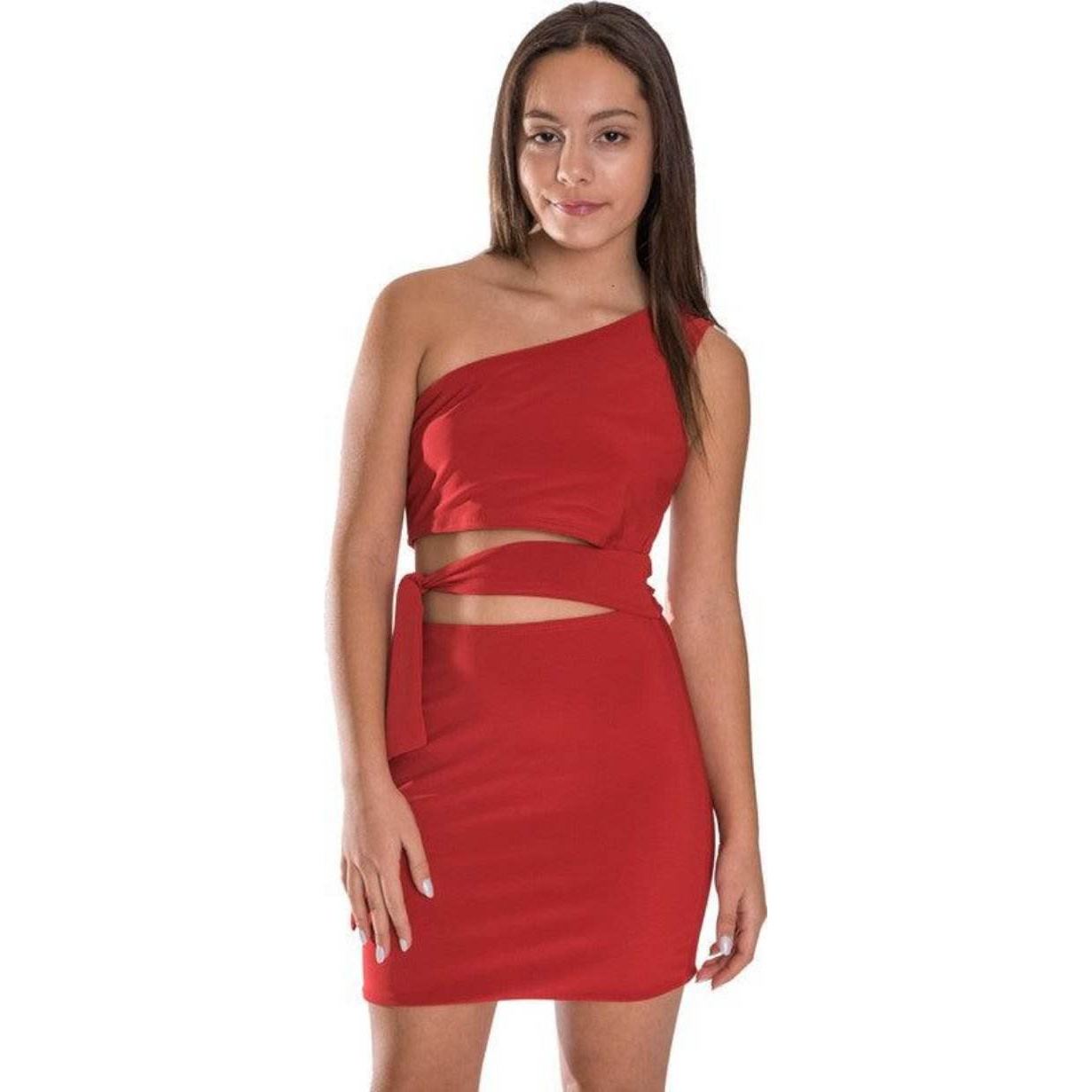 Juniors One Shoulder Tie Side Dress - VacationGrabs