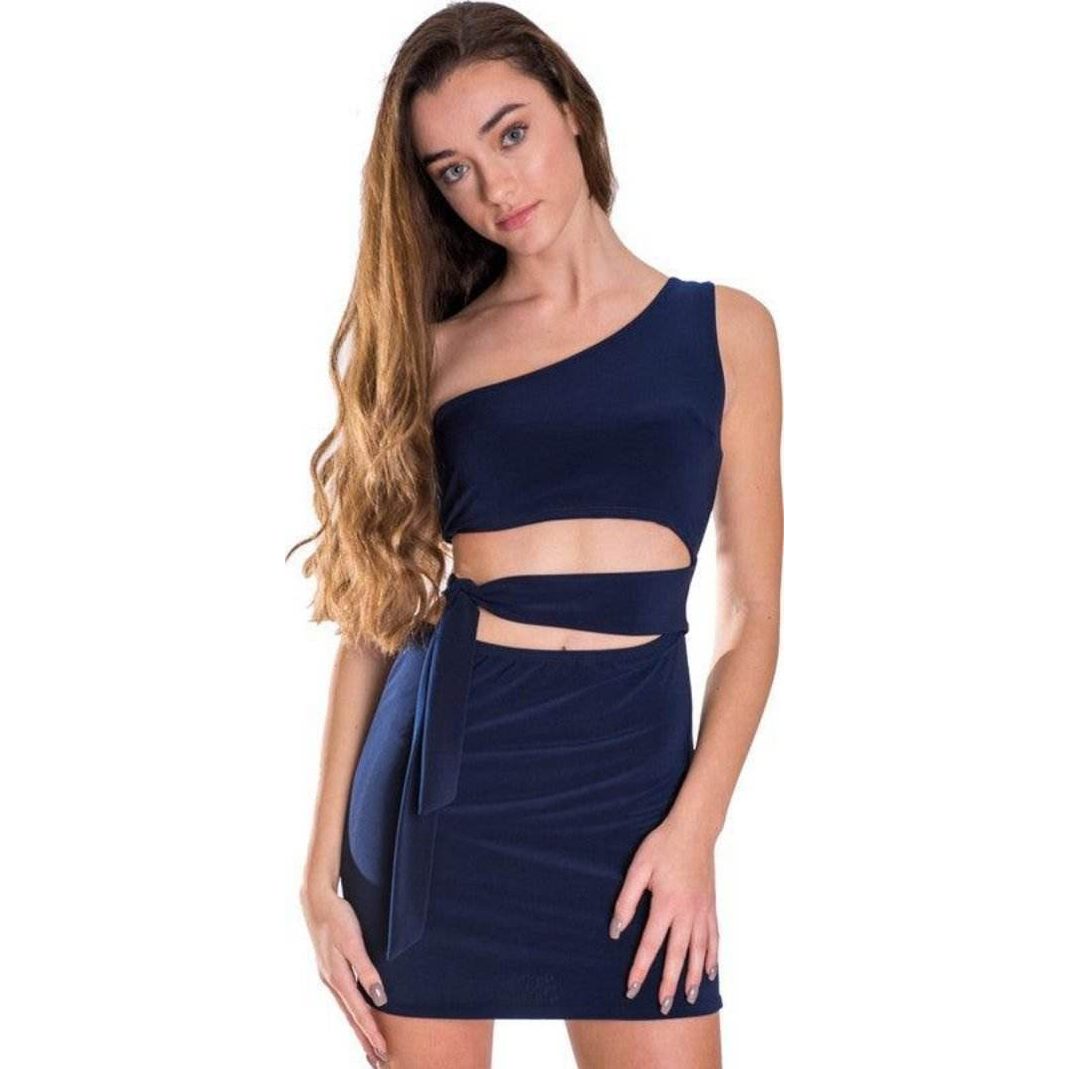 Juniors One Shoulder Tie Side Dress - VacationGrabs