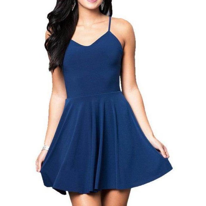 Juniors V-Neck Party Dress With Strappy Back - VacationGrabs