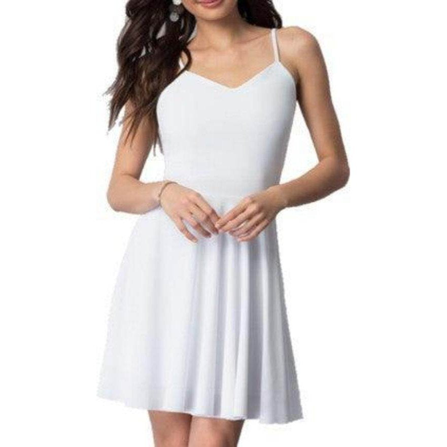 Juniors V-Neck Party Dress With Strappy Back - VacationGrabs