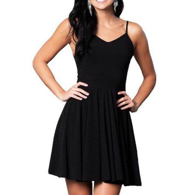 Juniors V-Neck Party Dress With Strappy Back - VacationGrabs