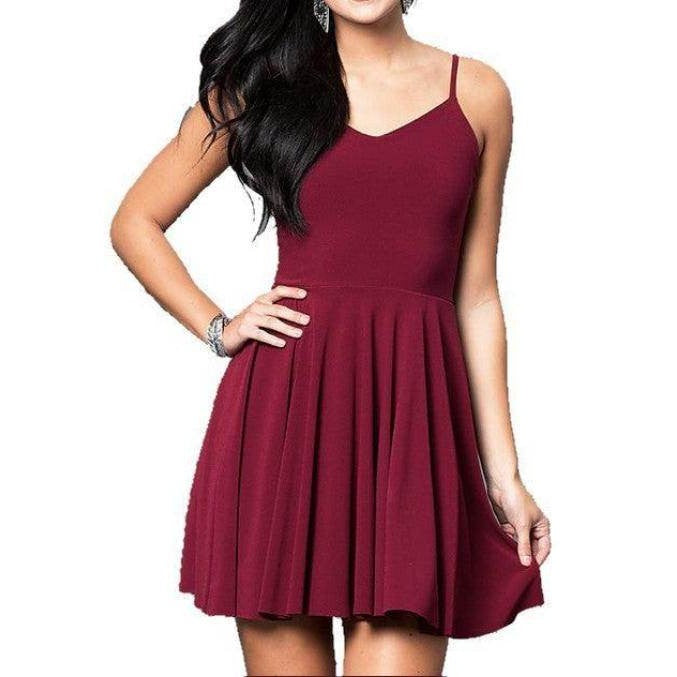 Juniors V-Neck Party Dress With Strappy Back - VacationGrabs