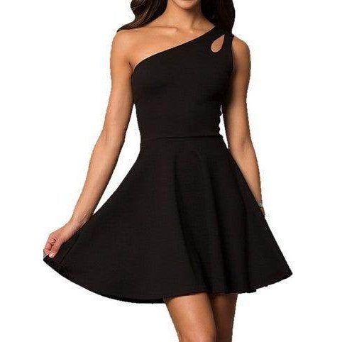 Juniors One Shoulder Dress With Teardrop Cutout - VacationGrabs