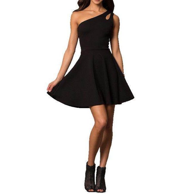 Juniors One Shoulder Dress With Teardrop Cutout - VacationGrabs
