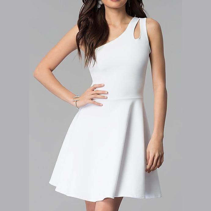 Juniors One Shoulder Dress With Teardrop Cutout - VacationGrabs