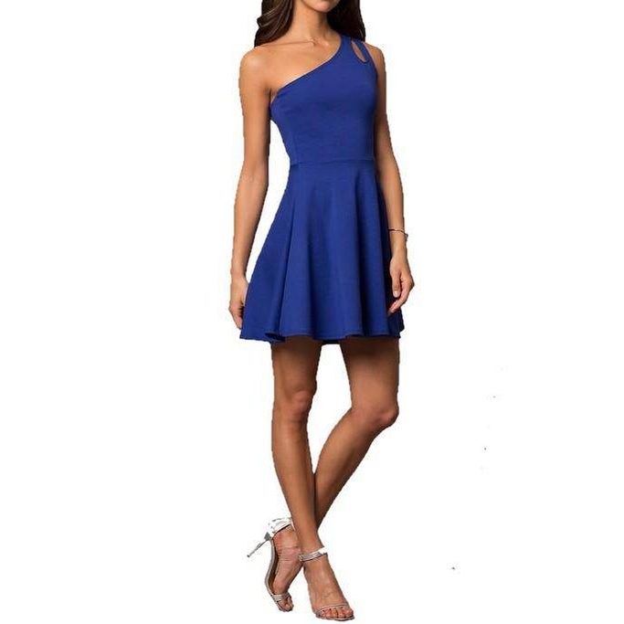 Juniors One Shoulder Dress With Teardrop Cutout - VacationGrabs