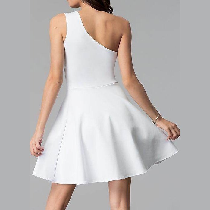 Juniors One Shoulder Dress With Teardrop Cutout - VacationGrabs