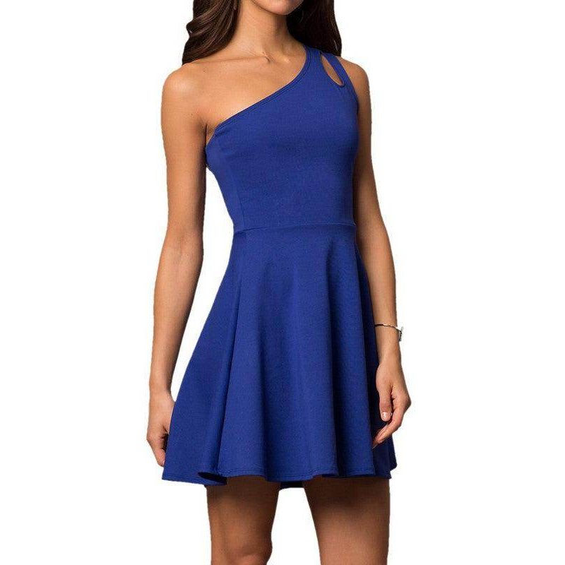 Juniors One Shoulder Dress With Teardrop Cutout - VacationGrabs