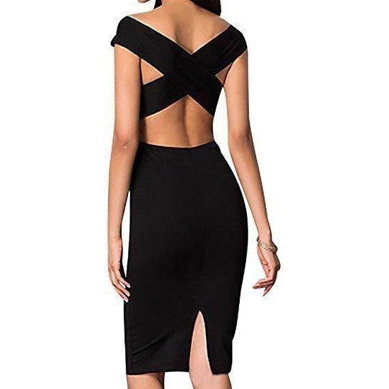 Off The Shoulder Long Back Dress With X Back - VacationGrabs