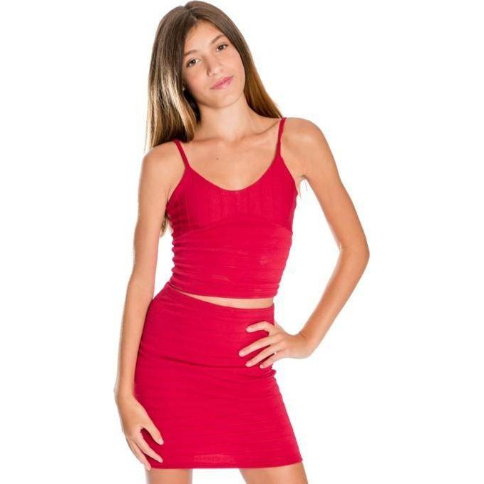 Junior's Bandage Crop Top And Skirt Set - VacationGrabs