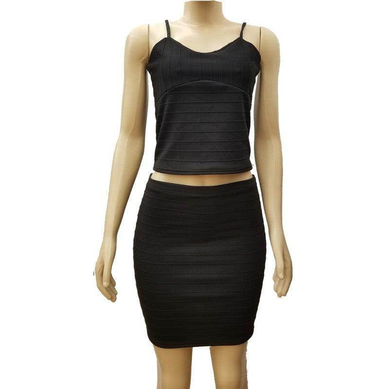 Junior's Bandage Crop Top And Skirt Set - VacationGrabs
