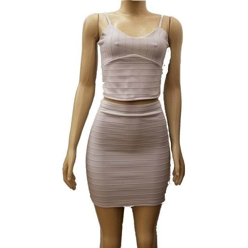 Junior's Bandage Crop Top And Skirt Set - VacationGrabs