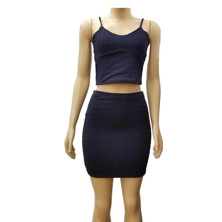 Junior's Bandage Crop Top And Skirt Set - VacationGrabs