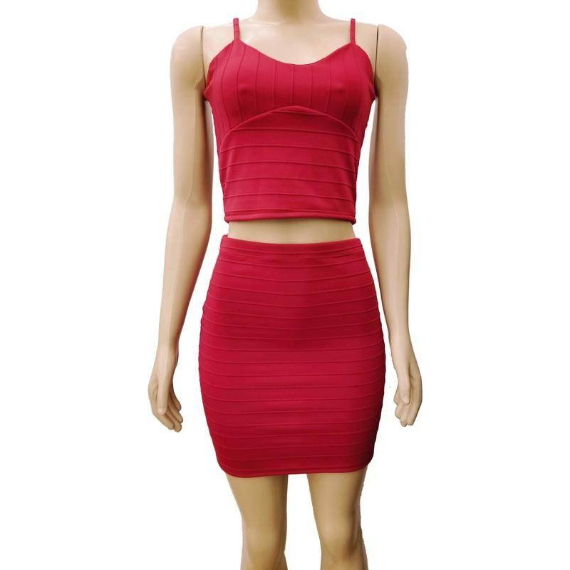 Junior's Bandage Crop Top And Skirt Set - VacationGrabs