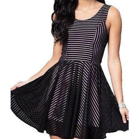 Juniors Mini Dress With Sheer Stripes - VacationGrabs