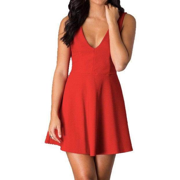 Short V-Neck Sleeveless A-Line Dress - VacationGrabs