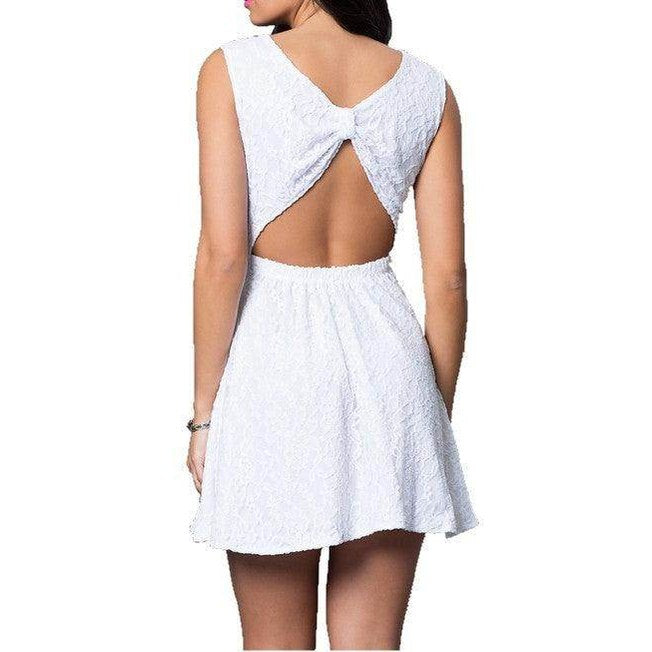 Juniors Lace Bow-Back Dress - VacationGrabs