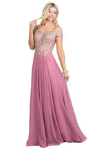 Plus Size Off Shoulder Chiffon Gown with Gold Lace - VacationGrabs