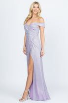 Women's DressesOff Shoulder Glittery Jacquard Gathered Gown - VacationGrabs