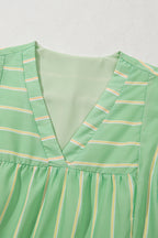 Stripe V-Neck Frilled Mini Dress