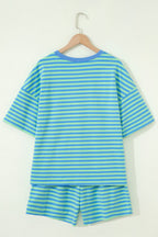 Stripe Top & Elastic Waist Shorts Set