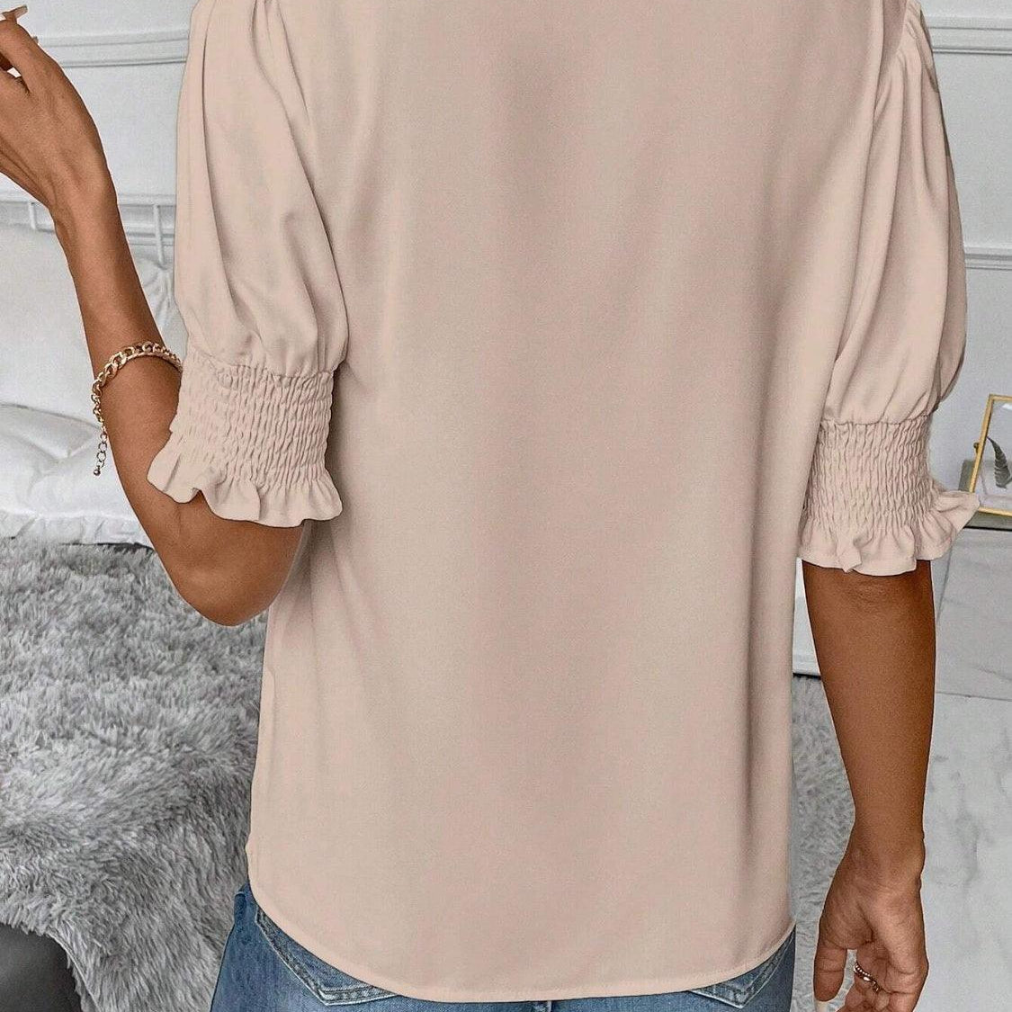 Women's Shirts Notched Short Sleeve Blouse