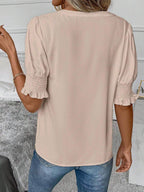 Notched Short Sleeve Blouse - VacationGrabs