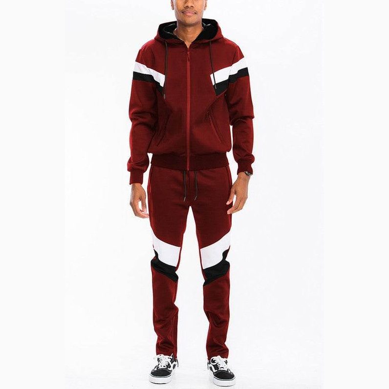Chevron Stripe Full Zip Track Suit - VacationGrabs