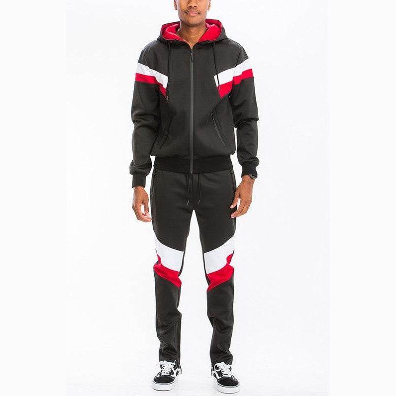 Chevron Stripe Full Zip Track Suit - VacationGrabs