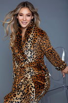 Women's Sleepwear/LoungewearSoft Leopard Print Robe Knee Length - VacationGrabs