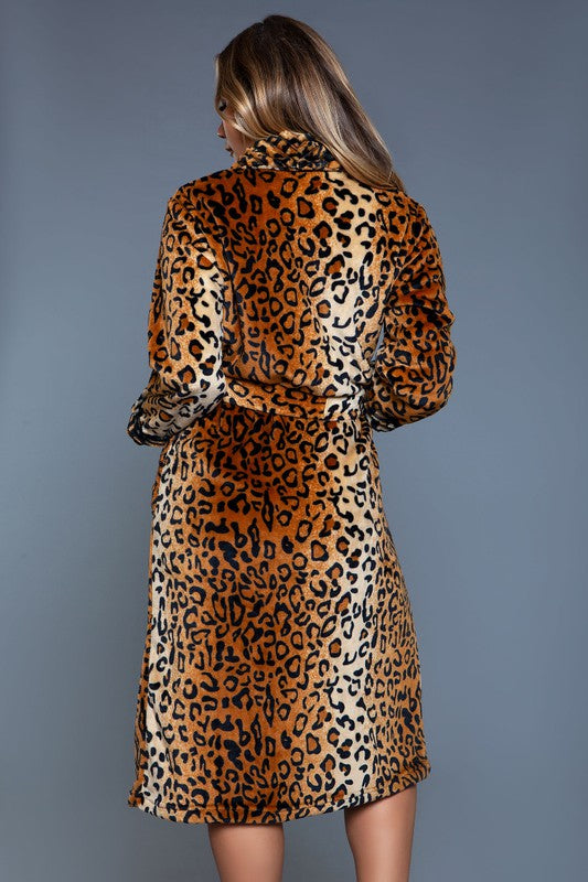 Women's Sleepwear/LoungewearSoft Leopard Print Robe Knee Length - VacationGrabs