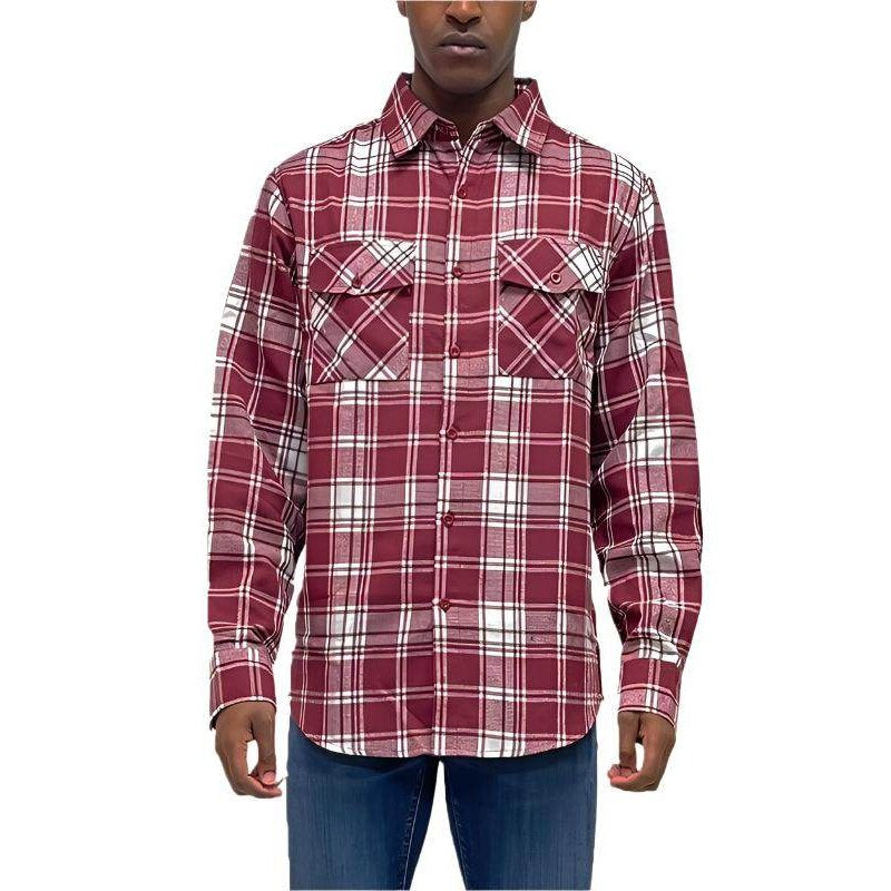 Long Sleeve Flannel Full Plaid Checkered Shirt - VacationGrabs