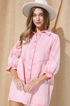 Women's DressesWashed Denim Puff Sleeve Dress - VacationGrabs