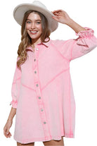 Women's DressesWashed Denim Puff Sleeve Dress - VacationGrabs