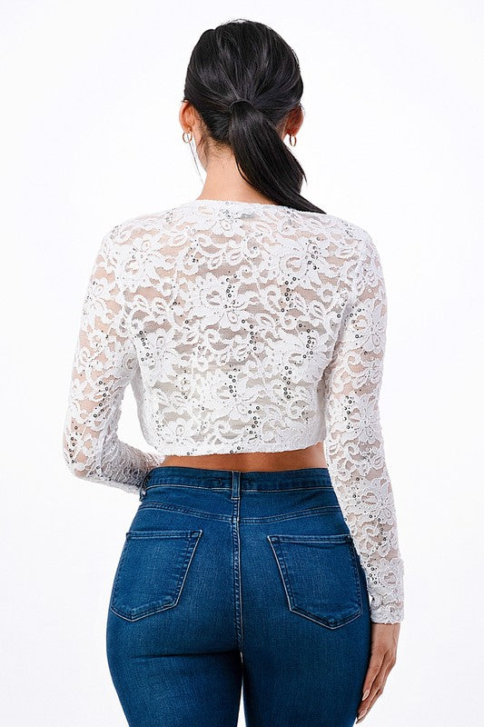 Women's ShirtsLong Sleeve Evening Lace Bolero - VacationGrabs