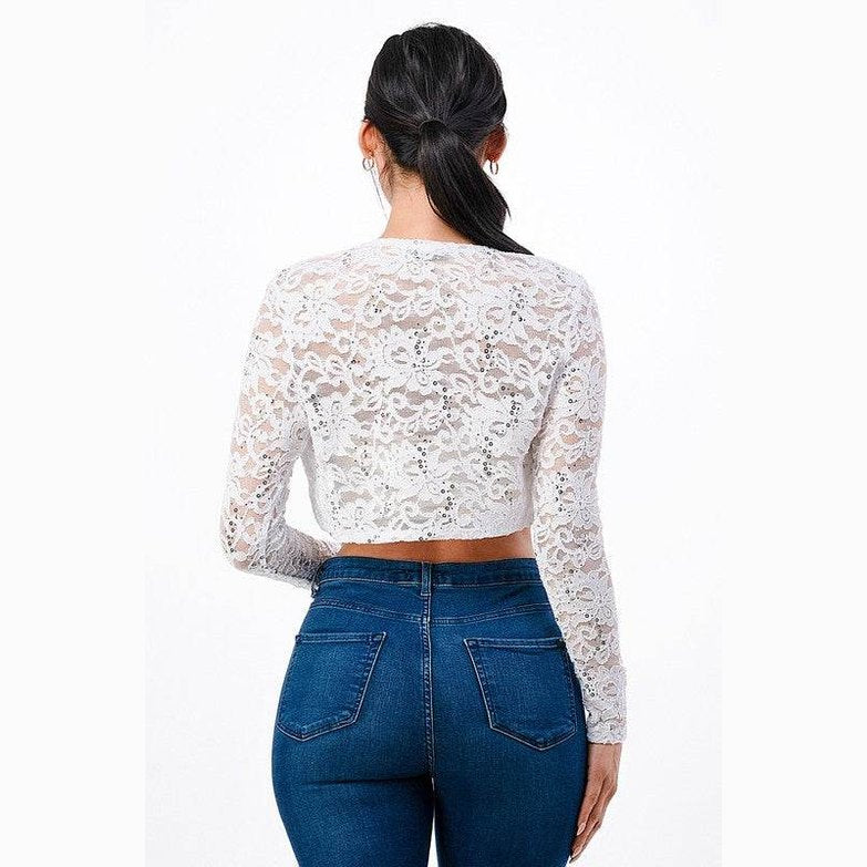 Long Sleeve Evening Lace Bolero - VacationGrabs