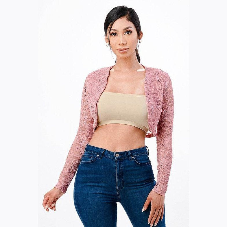 Long Sleeve Evening Lace Bolero - VacationGrabs