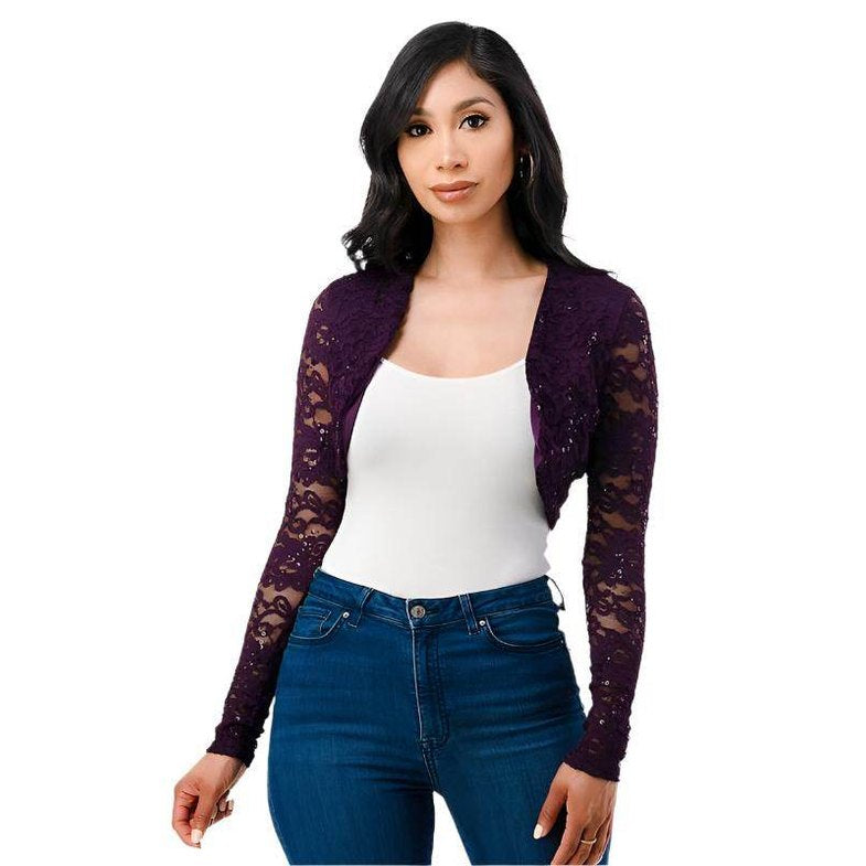 Long Sleeve Evening Lace Bolero - VacationGrabs