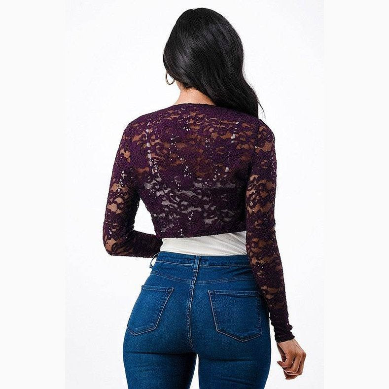 Long Sleeve Evening Lace Bolero - VacationGrabs