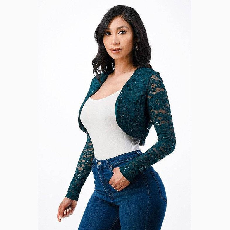 Long Sleeve Evening Lace Bolero - VacationGrabs