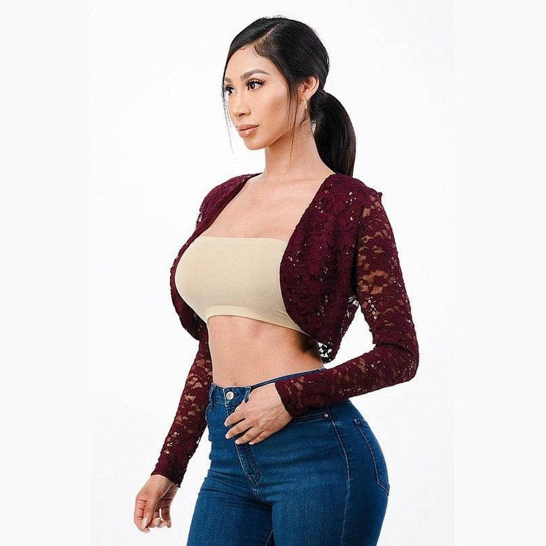 Long Sleeve Evening Lace Bolero - VacationGrabs