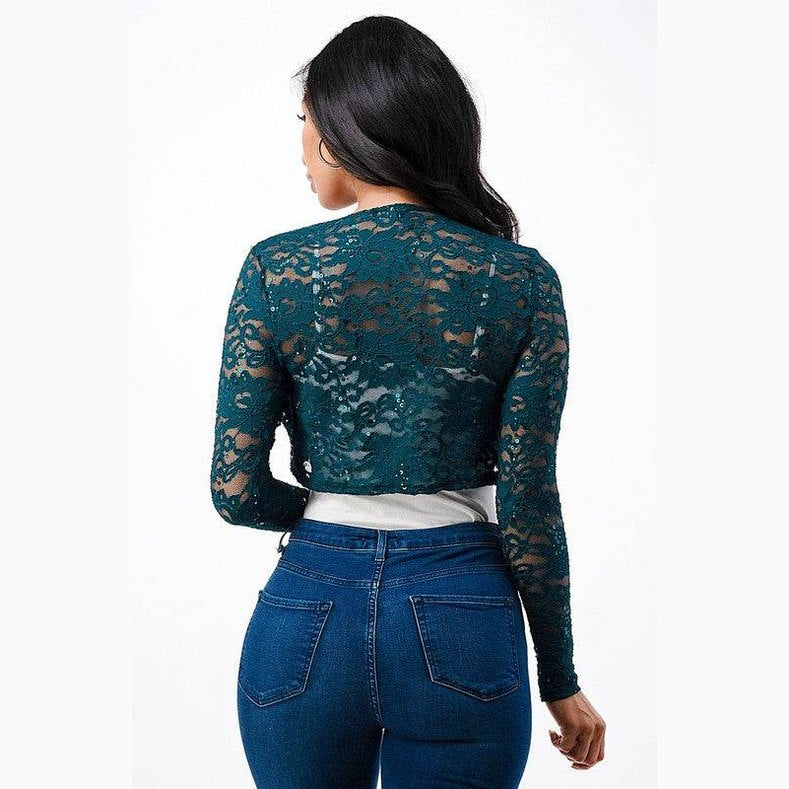 Long Sleeve Evening Lace Bolero - VacationGrabs