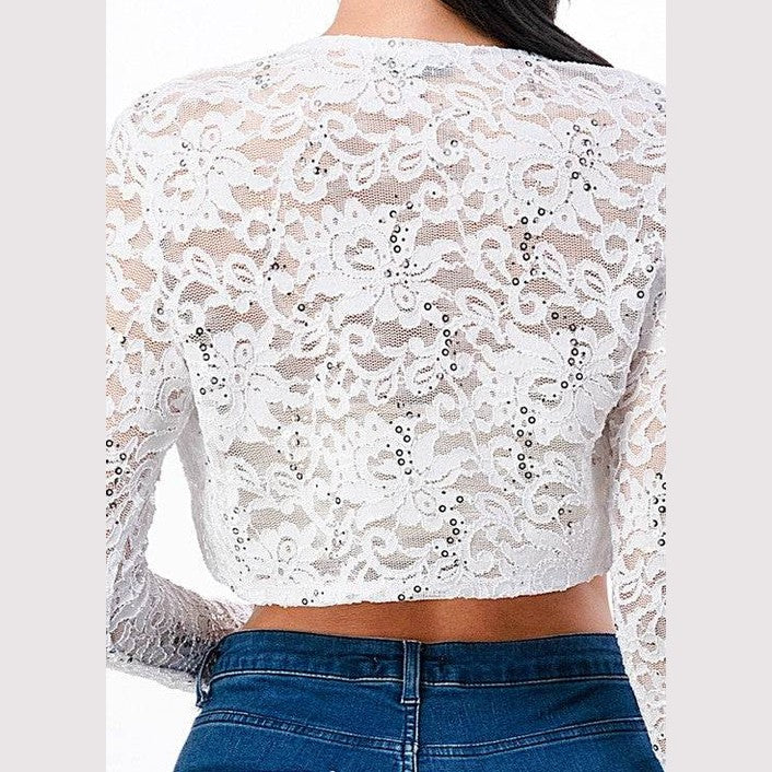 Long Sleeve Evening Lace Bolero - VacationGrabs
