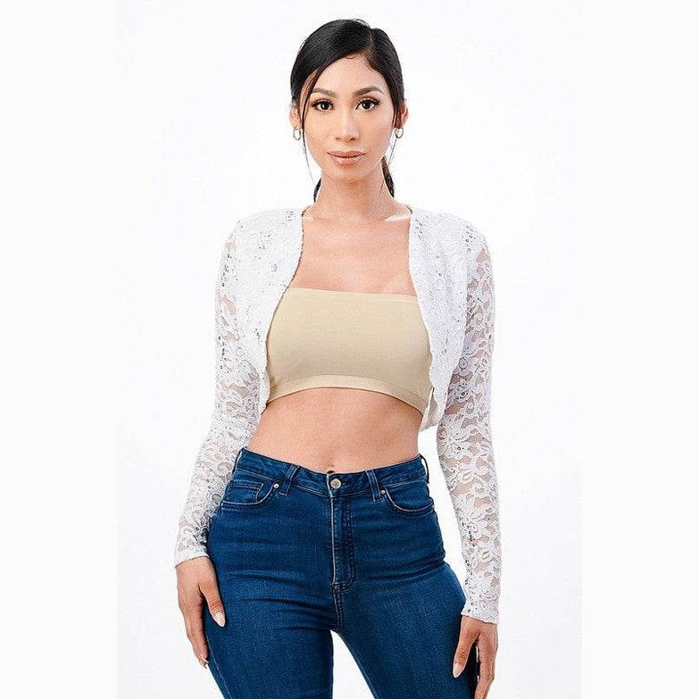 Long Sleeve Evening Lace Bolero - VacationGrabs