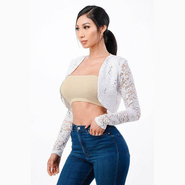 Long Sleeve Evening Lace Bolero - VacationGrabs